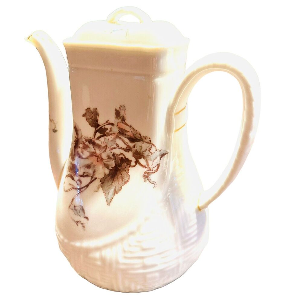 Antique Haviland Limoges Coffee Tea Chocolate Pot Gold Trim White Floral France